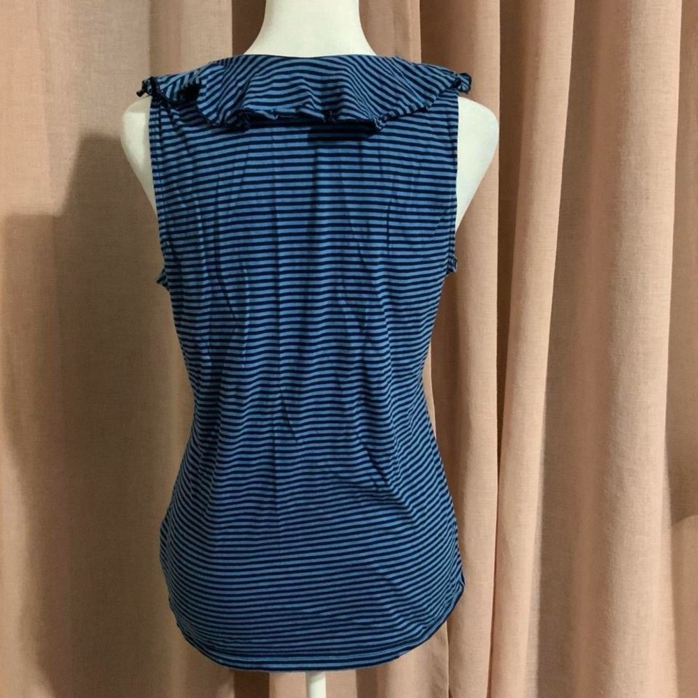 Chaps Navy Striped Ruffle Blouse - Picture 2 of 5